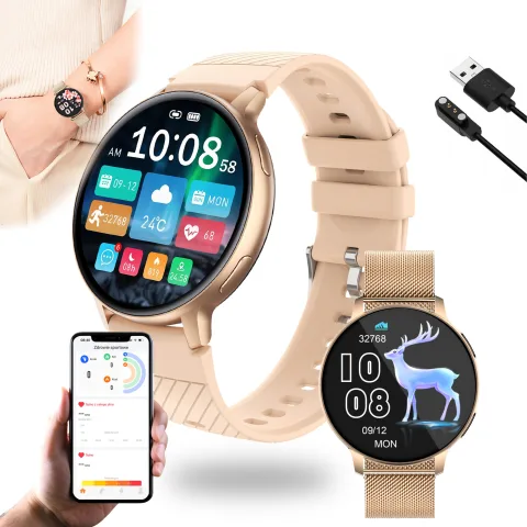 SMARTWATCH ZEGAREK WODOODPORNY PL MENU ROZMOWY SMART WATCH ZŁOTY