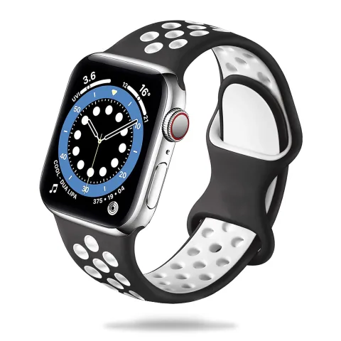 SPORTOWA GUMOWA OPASKA APPLE WATCH ( 38 / 40 / 41 / 42 MM ) CZARNO BIAŁA