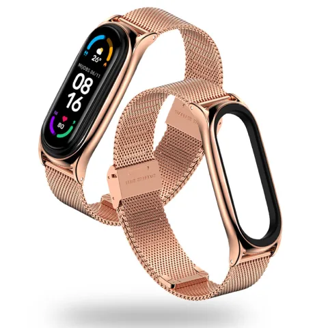METALOWA WYMIENNA BRANSOLETKA OPASKA DO XIAOMI MI BAND 5 / 6 / 6 NFC  RÓŻOWE ZŁOTO