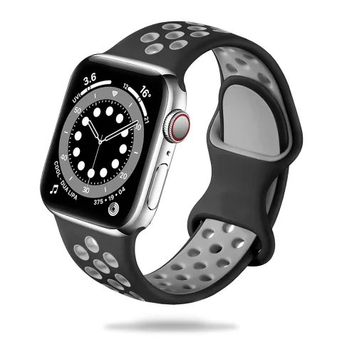 SPORTOWA GUMOWA OPASKA APPLE WATCH ( 38 / 40 / 41 / 42 MM ) CZARNO JASNOSZARA