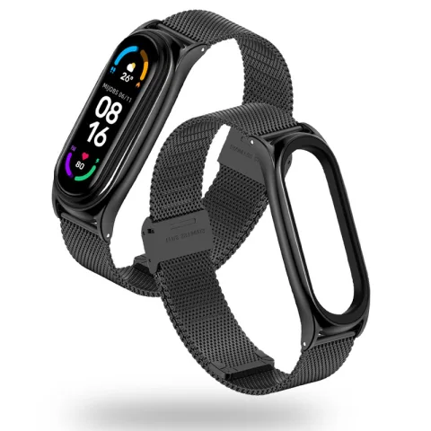 METALOWA WYMIENNA BRANSOLETKA OPASKA DO XIAOMI MI BAND 5 / 6 / 6 NFC CZARNA