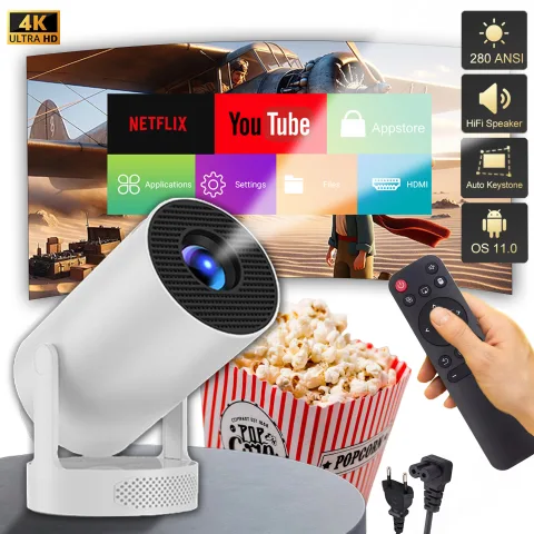 PROJEKTOR RZUTNIK MINI PRZENOŚNY ANDROID LED WIFI FULL HD SMART TV
