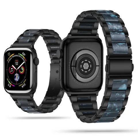 PERŁOWA HYBRYDOWA BRANSOLETA Z ŻYWICY I STALI NIERDZEWNEJ APPLE WATCH 38/40/41/42MM CZARNA