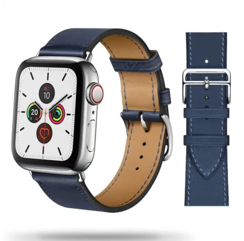 SKÓRZANA BRANSOLETA Z ZAPIĘCIEM APPLE WATCH ( 42 / 44 / 45 / 46 / 49 MM ) GRANATOWY