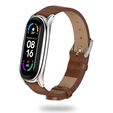 SKÓRZANY PASEK XIAOMI MI BAND 5 / 6 / 6 NFC BRĄZOWY