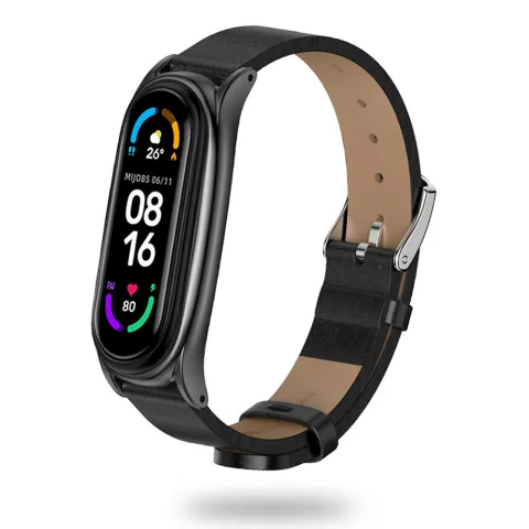 SKÓRZANY PASEK XIAOMI MI BAND 5 / 6 / 6 NFC CZARNY
