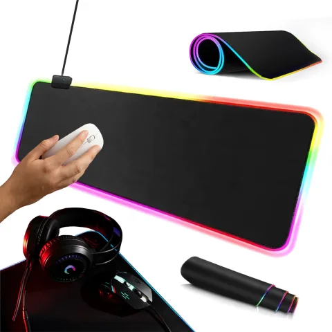 DUŻA PODKŁADKA RGB POD MYSZKĘ 70X30 XL NA BIURKO CZARNA GAMINGOWA