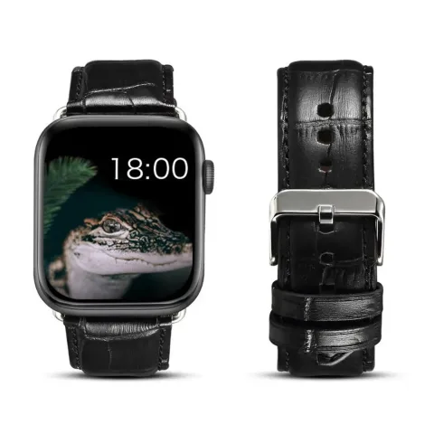SKÓRZANY PASEK NA WZÓR SKÓRY KROKODYLA APPLE WATCH ( 38 / 40 / 41 / 42 MM ) CZARNY