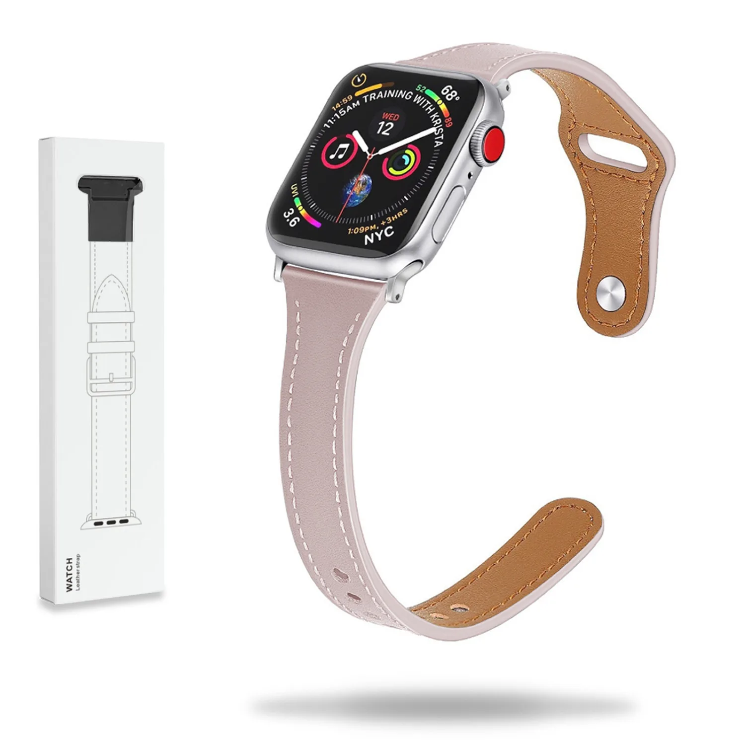 DAMSKI PASEK ZE SKÓRY APPLE WATCH ( 38 / 40 / 41 / 42 MM ) RÓŻOWY