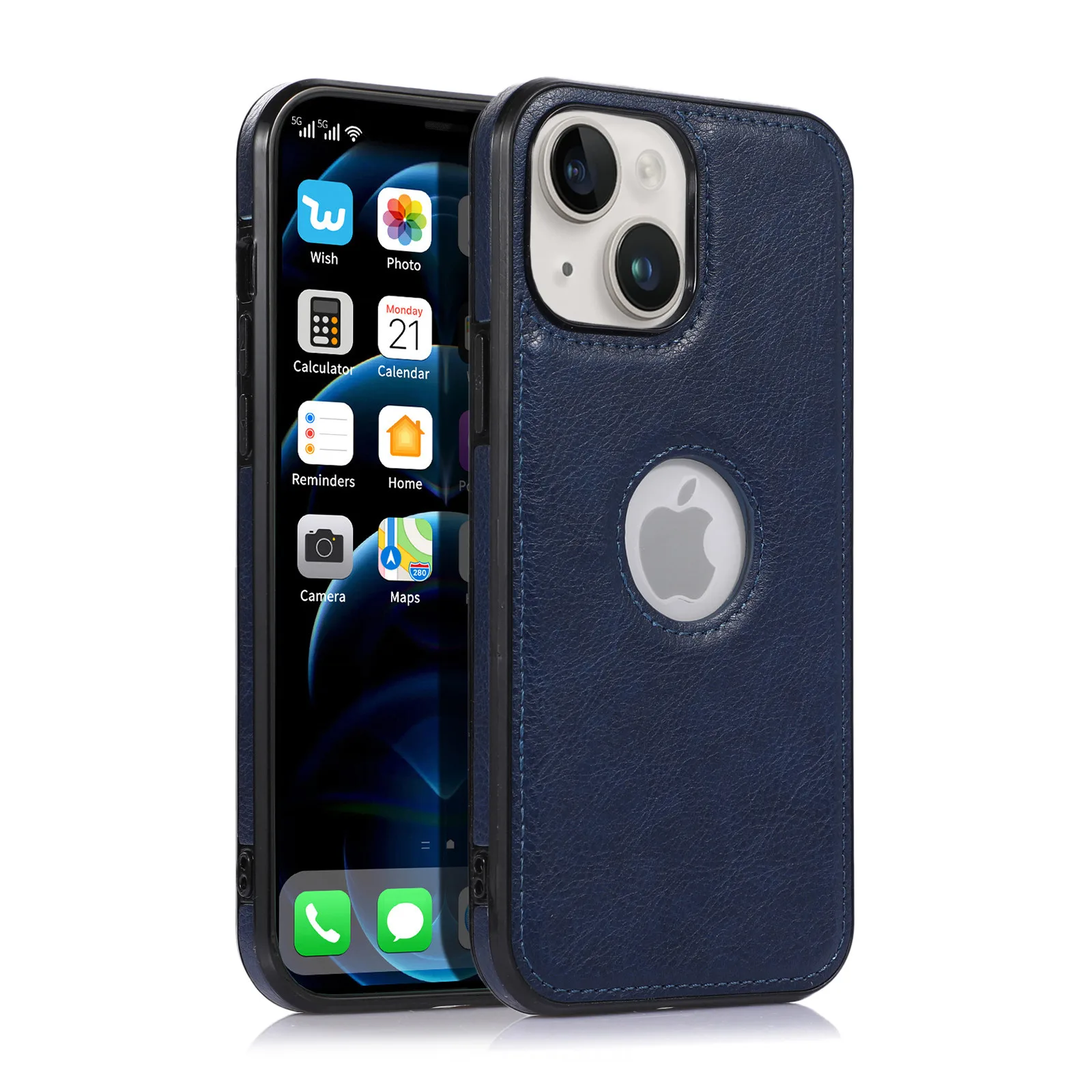 ETUI Z EKOSKÓRY OBUDOWA IPHONE 14 CIEMNO NIEBIESKIE
