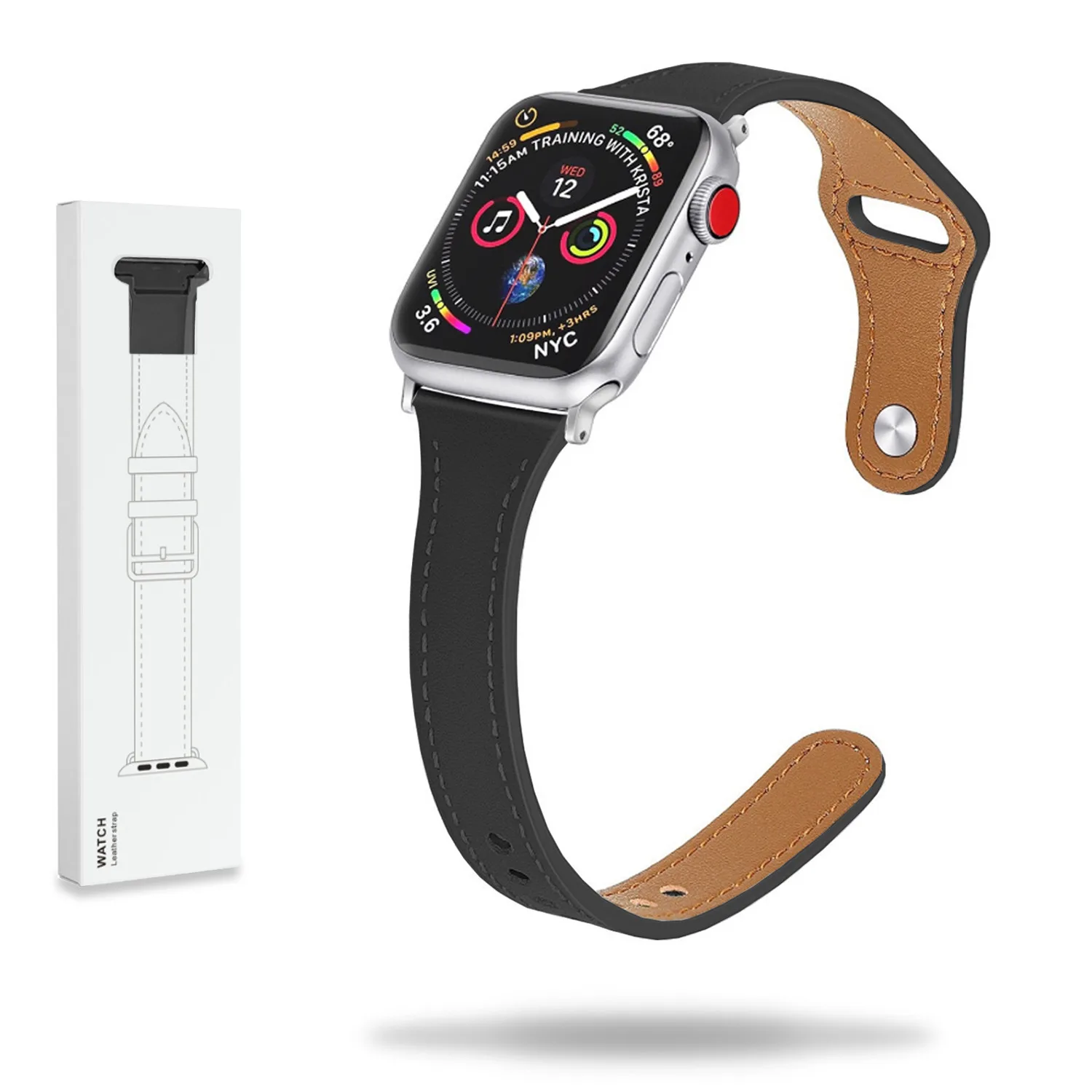 DAMSKI PASEK ZE SKÓRY APPLE WATCH ( 38 / 40 / 41 / 42 MM ) CZARNY