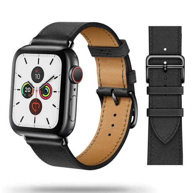 SKÓRZANA BRANSOLETA Z ZAPIĘCIEM APPLE WATCH ( 38 / 40 / 41 / 42 MM ) CZARNY
