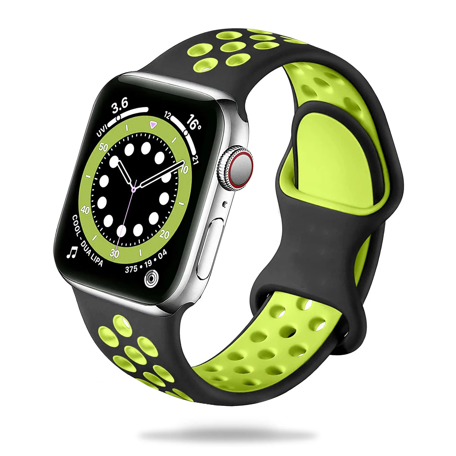 SPORTOWA GUMOWA OPASKA APPLE WATCH ( 38 / 40 / 41 / 42 MM ) CZARNO ZIELONA