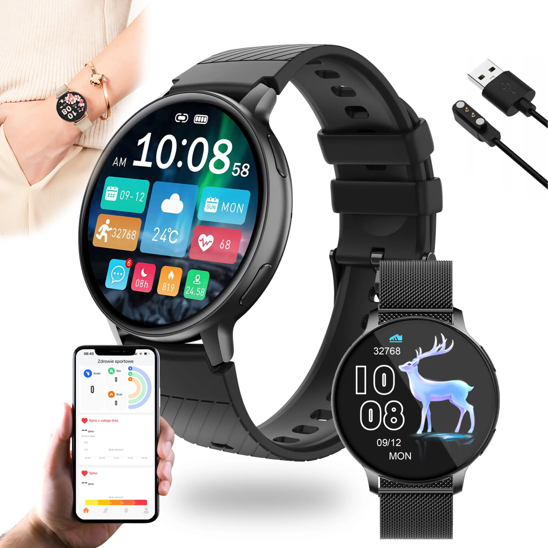 SMARTWATCH ZEGAREK WODOODPORNY PL MENU ROZMOWY SMART WATCH CZARNY