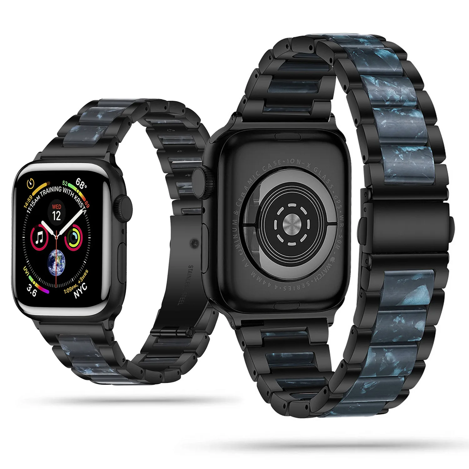 PERŁOWA HYBRYDOWA BRANSOLETA Z ŻYWICY I STALI NIERDZEWNEJ APPLE WATCH 38/40/41/42MM CZARNA