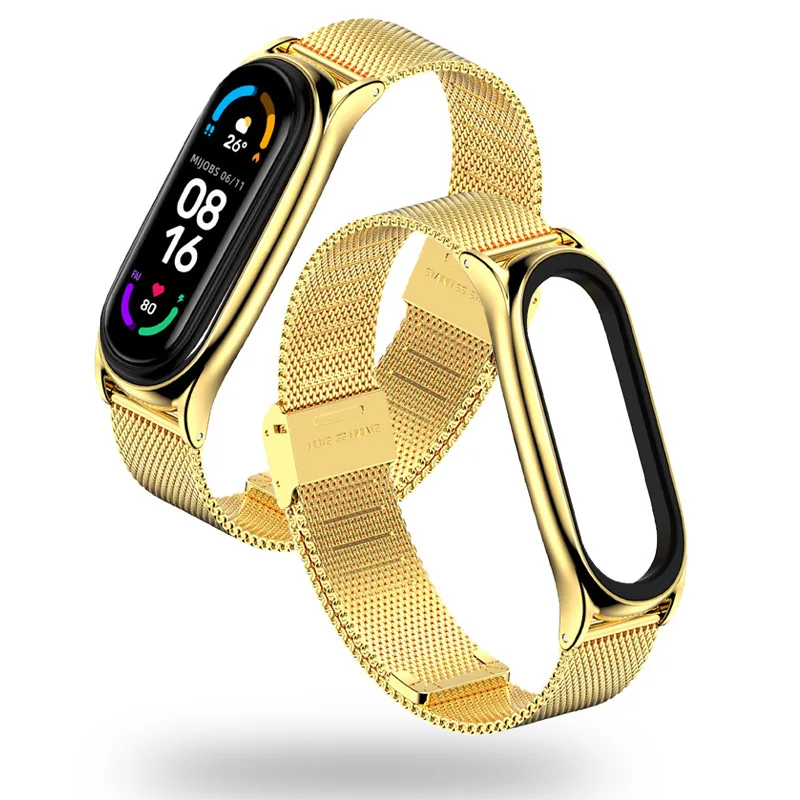 METALOWA WYMIENNA BRANSOLETKA OPASKA DO XIAOMI MI BAND 5 / 6 / 6 NFC ZŁOTA