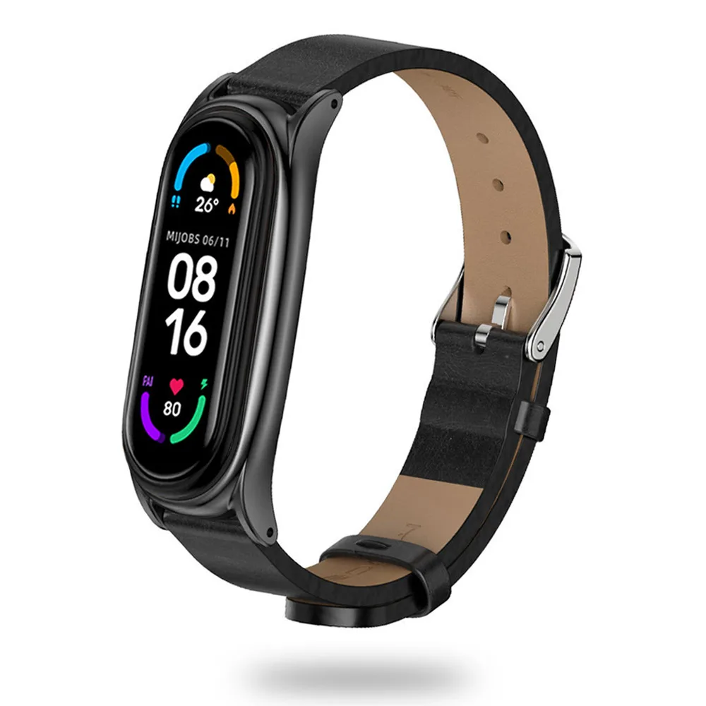 SKÓRZANY PASEK XIAOMI MI BAND 5 / 6 / 6 NFC CZARNY